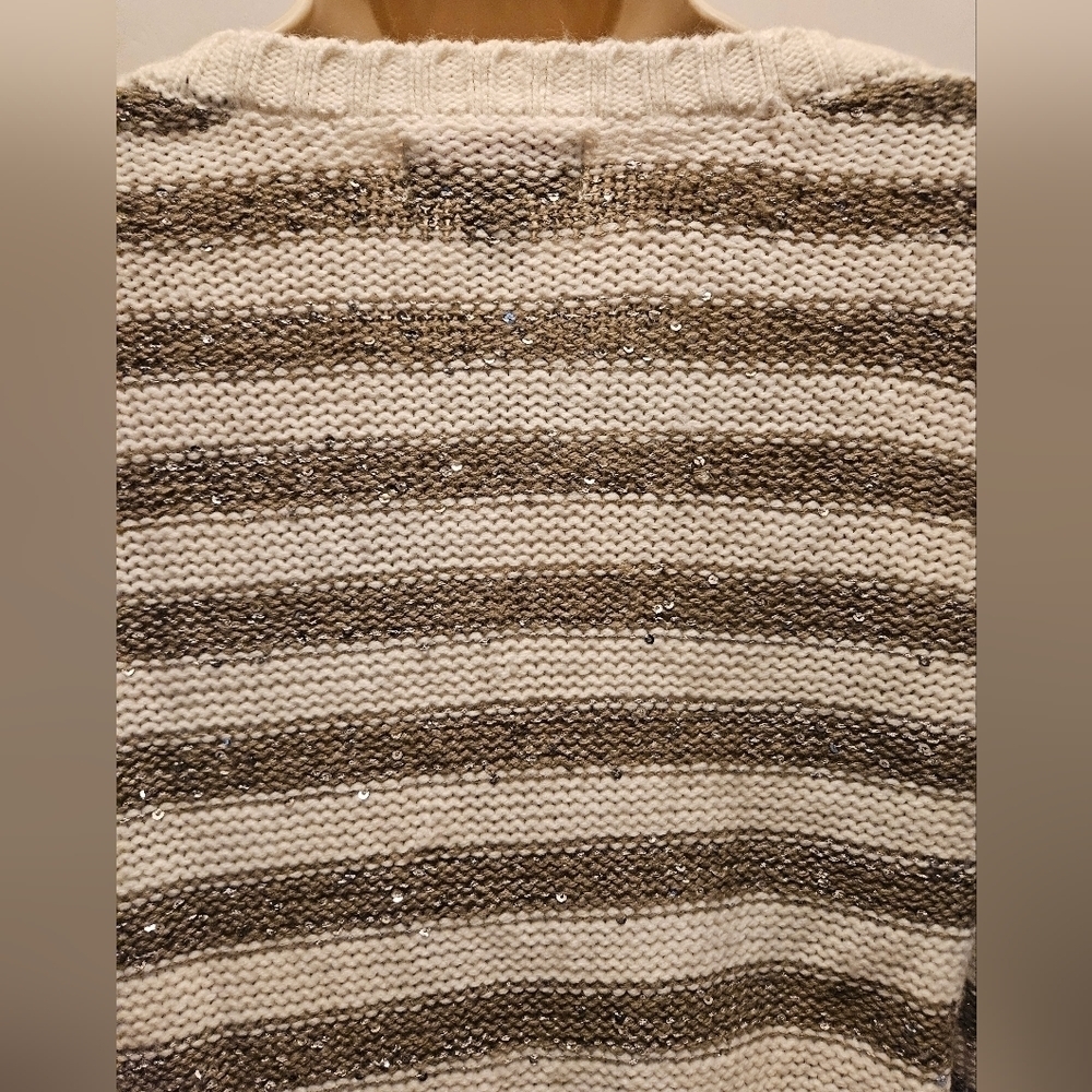 Arizona Jeans Co Cropped Striped Sequin Cable Knit Sweater - Picture 14 of 16